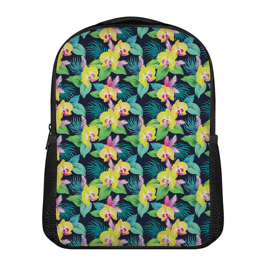 Yellow Orchid Pattern Print Casual Backpack