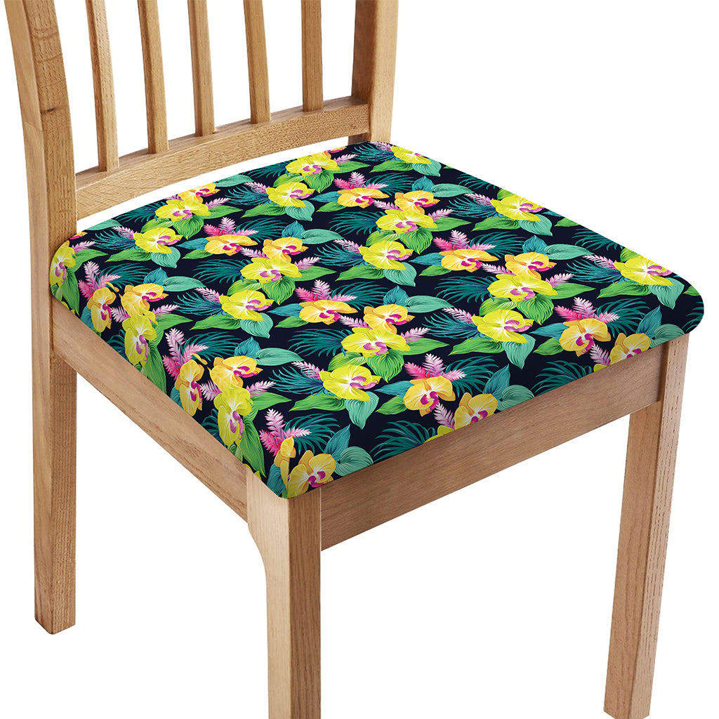 Yellow Orchid Pattern Print Chair Cushion Cover