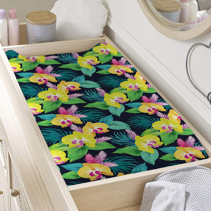 Yellow Orchid Pattern Print Changing Pad Cover
