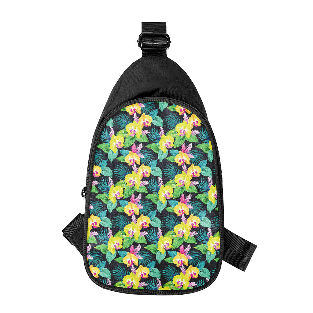 Yellow Orchid Pattern Print Chest Bag