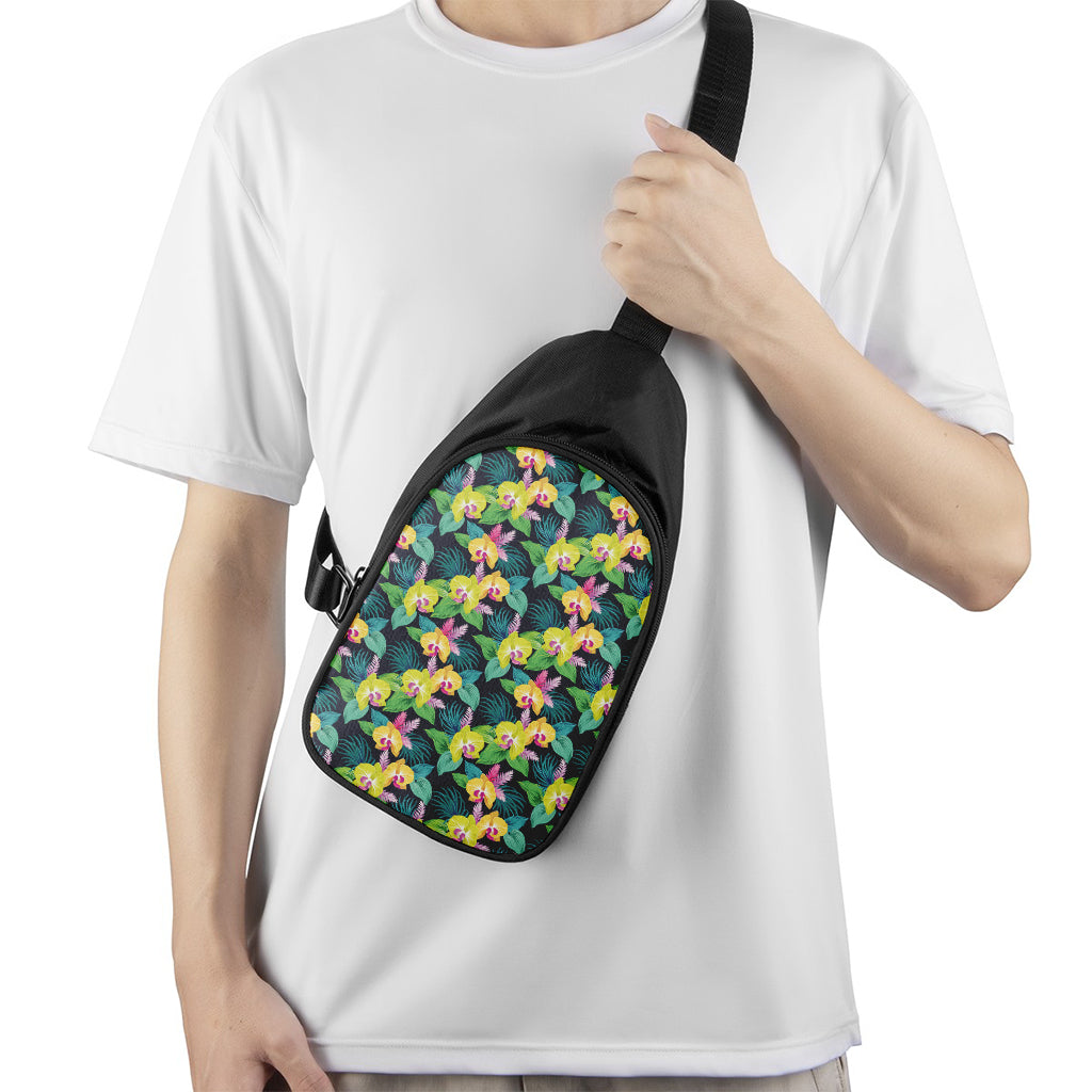 Yellow Orchid Pattern Print Chest Bag