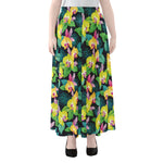 Yellow Orchid Pattern Print Chiffon Maxi Skirt