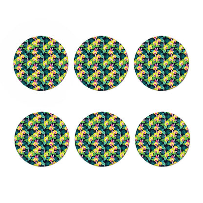Yellow Orchid Pattern Print Coaster Set