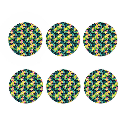 Yellow Orchid Pattern Print Coaster Set