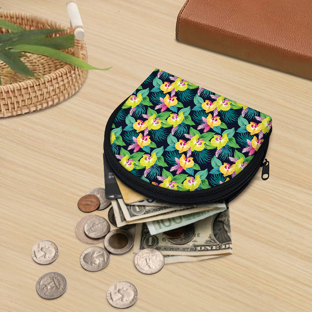 Yellow Orchid Pattern Print Coin Purse