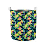 Yellow Orchid Pattern Print Collapsible Laundry Basket