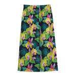 Yellow Orchid Pattern Print Cotton Front Slit Maxi Skirt