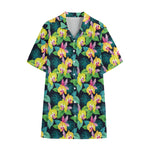 Yellow Orchid Pattern Print Cotton Hawaiian Shirt