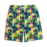 Yellow Orchid Pattern Print Cotton Shorts