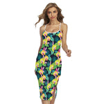 Yellow Orchid Pattern Print Cross Back Cami Dress