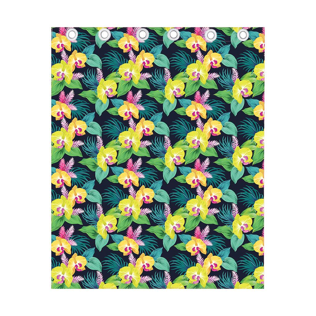 Yellow Orchid Pattern Print Curtain