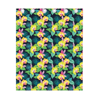Yellow Orchid Pattern Print Curtain