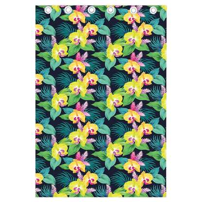 Yellow Orchid Pattern Print Curtain