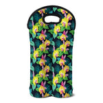 Yellow Orchid Pattern Print Double Neoprene Wine Tote