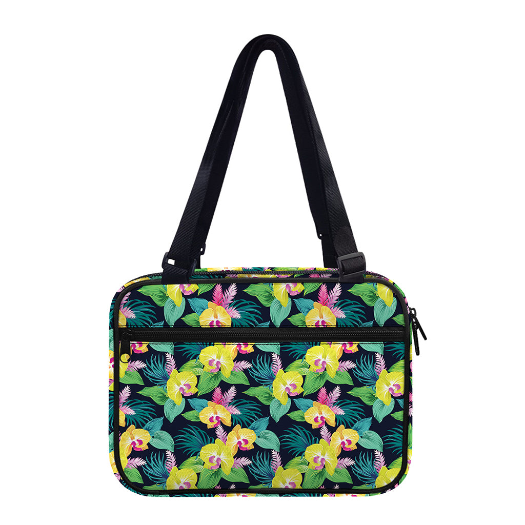 Yellow Orchid Pattern Print Double Strap Bible Bag