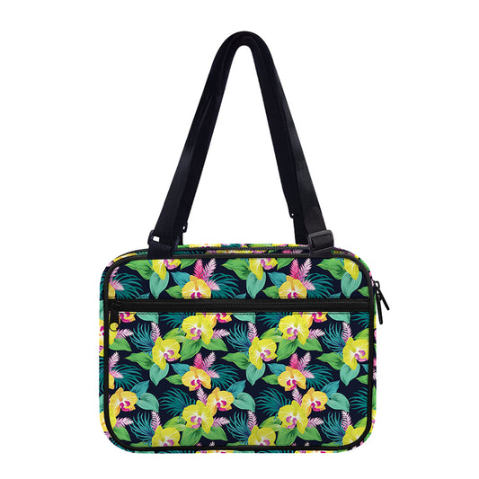 Yellow Orchid Pattern Print Double Strap Bible Bag