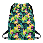 Yellow Orchid Pattern Print Drawstring Backpack