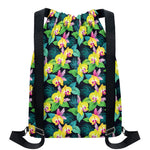 Yellow Orchid Pattern Print Drawstring Backpack
