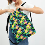 Yellow Orchid Pattern Print Drawstring Backpack