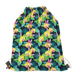 Yellow Orchid Pattern Print Drawstring Bag