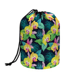 Yellow Orchid Pattern Print Drawstring Makeup Bag