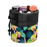 Yellow Orchid Pattern Print Drawstring Makeup Bag