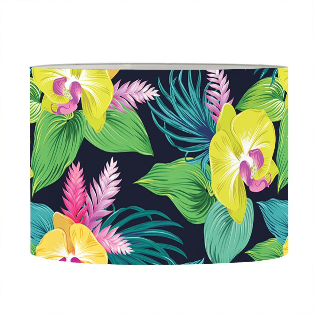 Yellow Orchid Pattern Print Drum Lamp Shade