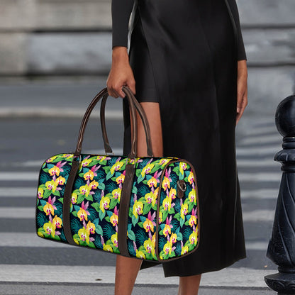 Yellow Orchid Pattern Print Duffle Bag