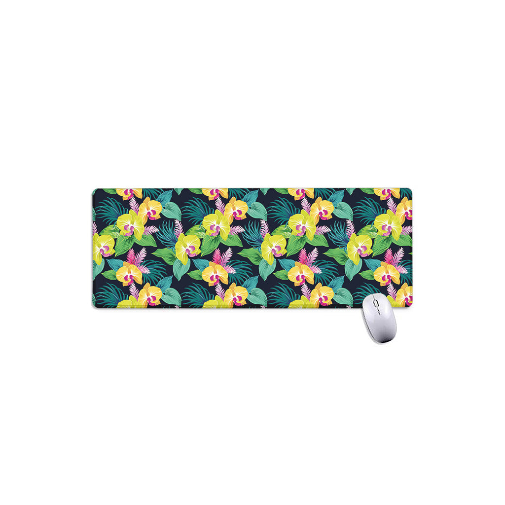 Yellow Orchid Pattern Print Extended Mouse Pad