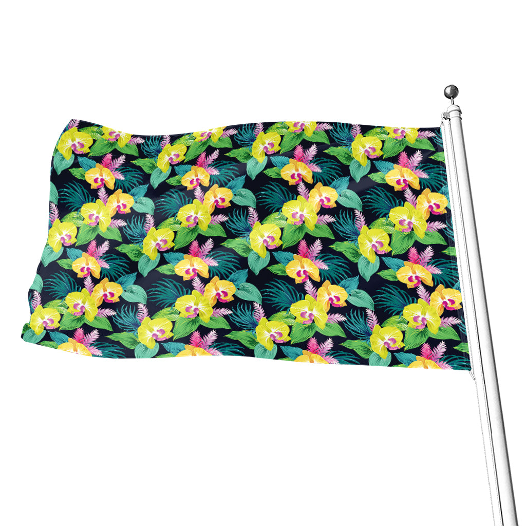 Yellow Orchid Pattern Print Flag