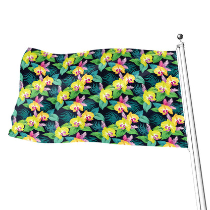 Yellow Orchid Pattern Print Flag