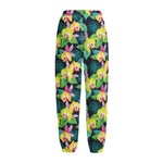 Yellow Orchid Pattern Print Fleece Lined Knit Pants