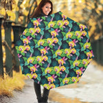 Yellow Orchid Pattern Print Foldable Umbrella