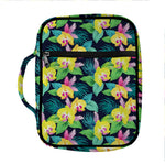 Yellow Orchid Pattern Print Front Pocket Bible Bag