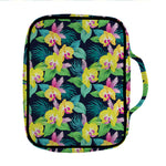Yellow Orchid Pattern Print Front Pocket Bible Bag