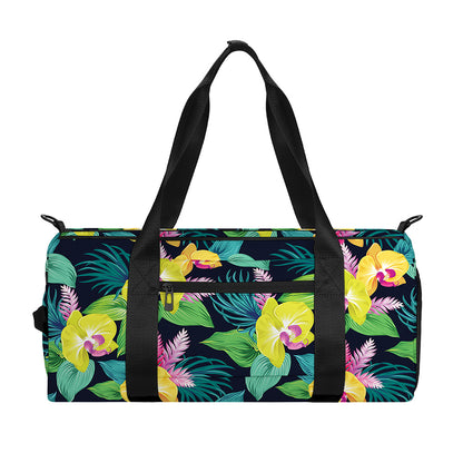 Yellow Orchid Pattern Print Gym Bag