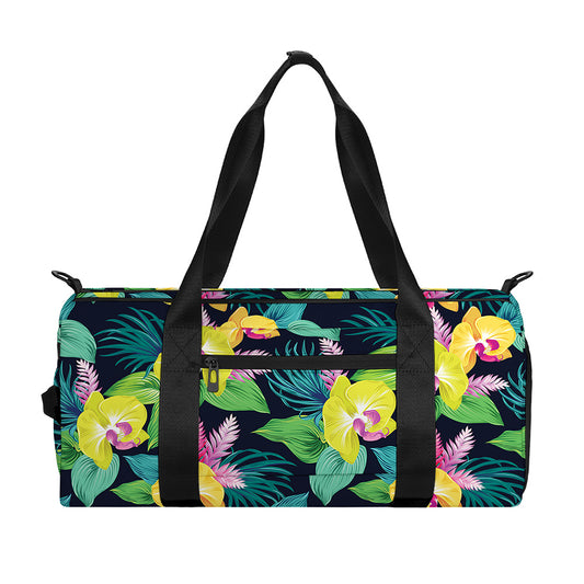 Yellow Orchid Pattern Print Gym Bag