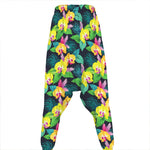Yellow Orchid Pattern Print Hammer Pants