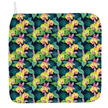 Yellow Orchid Pattern Print Hand Towel