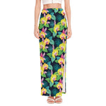 Yellow Orchid Pattern Print High Slit Maxi Skirt