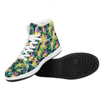 Yellow Orchid Pattern Print High Top Leather Sneakers