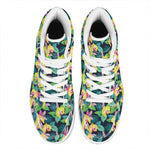 Yellow Orchid Pattern Print High Top Leather Sneakers