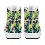 Yellow Orchid Pattern Print High Top Leather Sneakers