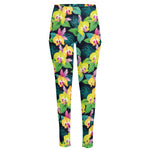 Yellow Orchid Pattern Print High-Waisted Pocket Leggings
