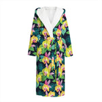Yellow Orchid Pattern Print Hooded Bathrobe