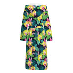 Yellow Orchid Pattern Print Hooded Bathrobe