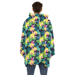 Yellow Orchid Pattern Print Hoodie Blanket