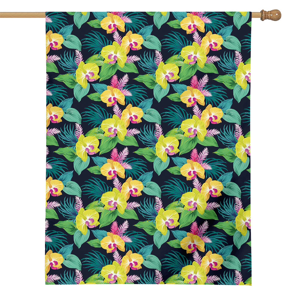 Yellow Orchid Pattern Print House Flag