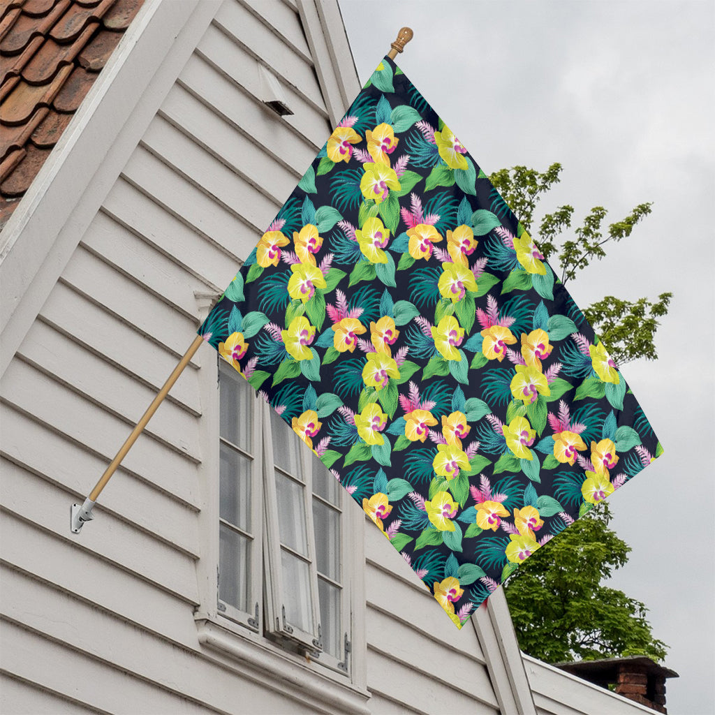 Yellow Orchid Pattern Print House Flag