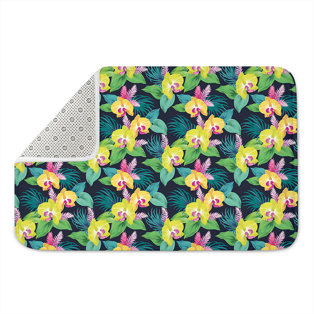Yellow Orchid Pattern Print Indoor Door Mat